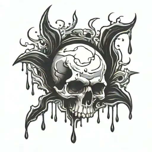 Skull Crying Black Tears Melting Into Abstact Black Waves