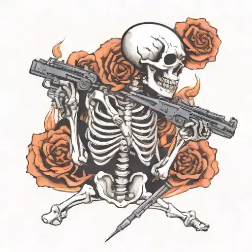 One Blod Skeleton With Gun And Fire