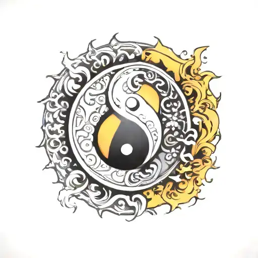 Yin Yang Symbol With Sun And Moon Surrounded
