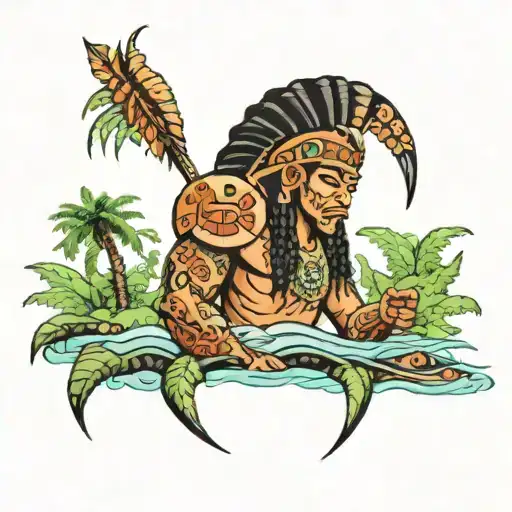 Tropical Island With Warrior Taino