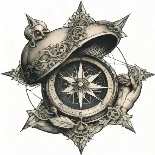 3 Dimensional Compass With A Person Meditating Inside Of It
