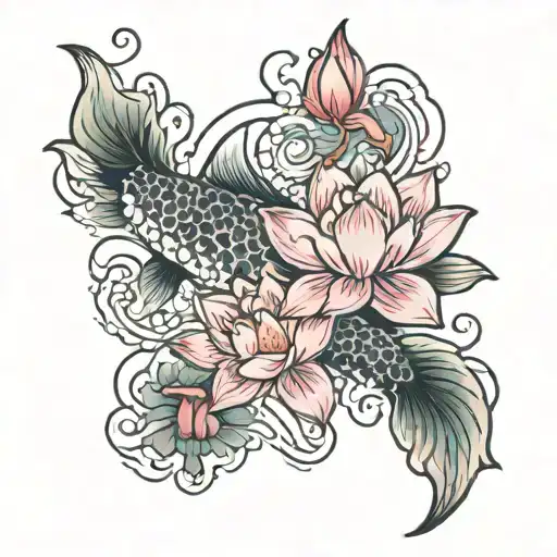Koi Pond With Lotus Flowers And Waves