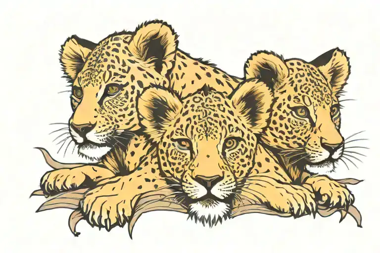 Three Lion Cubs Face Only