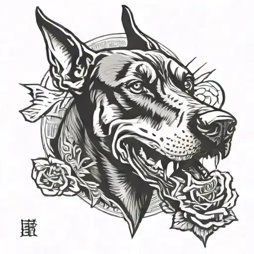 Doberman With A Gun In His Mouth