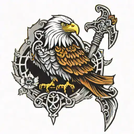 Eagle And Runes On The Sword Handle
