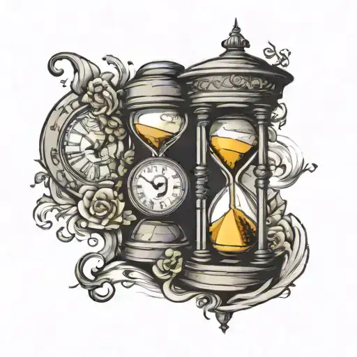 Hourglass With A Clock On Top And A Staircase To Heaven