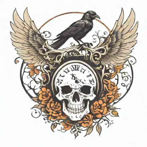 Skull Raven Forest Clock And Inscription