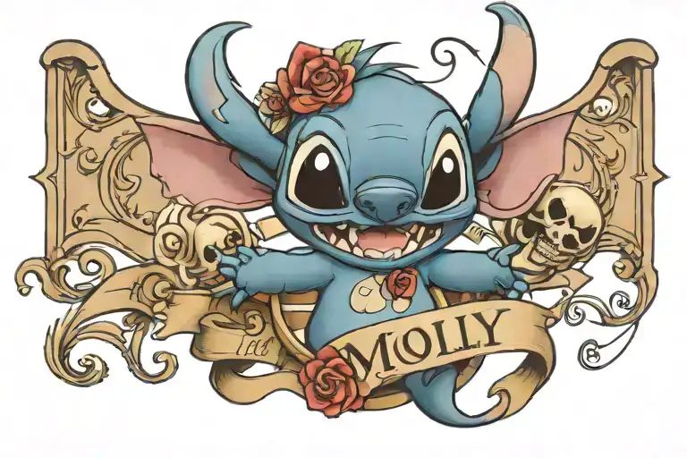 Disneys Stitch With The Word Molly Written Inside Surrounded