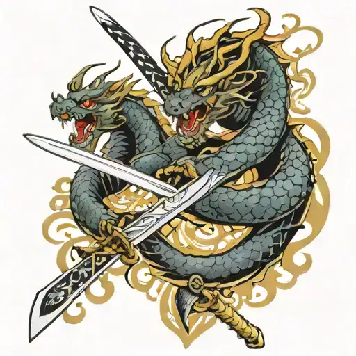 Samurai Japan Katana Dragon Intertwined