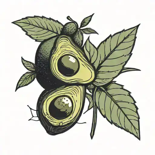 Two Small Minimalist Black And White Tattoos Of Avocado Characters