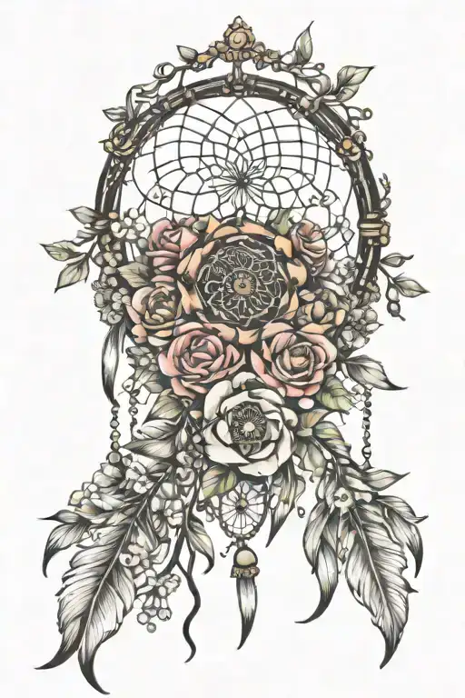 Floral Dream Catcher Entangled In Lots Of Flowers