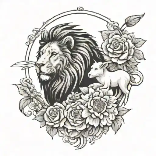 Black And Gray Lion And Lamb Laying