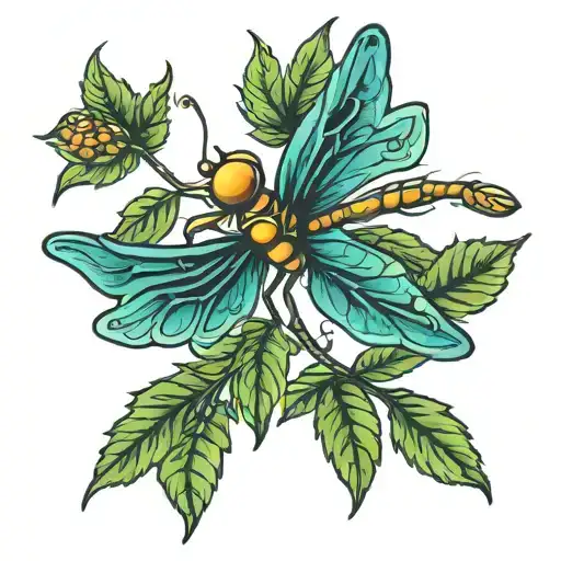 Draonfly With Weed Leaf