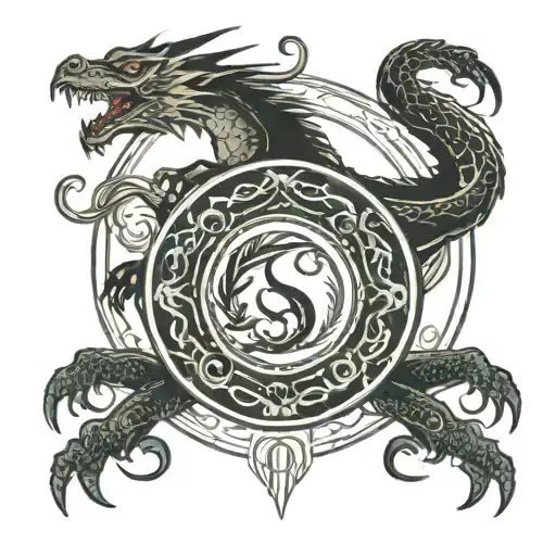 Dragon In A Circle Around A Heart