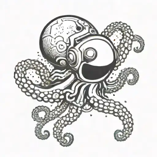 Octopus Holding With One Tentacle Astronaut's Leg In Space