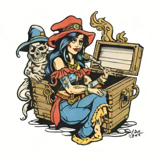 Cartoon Gypsy With Treasure Chest
