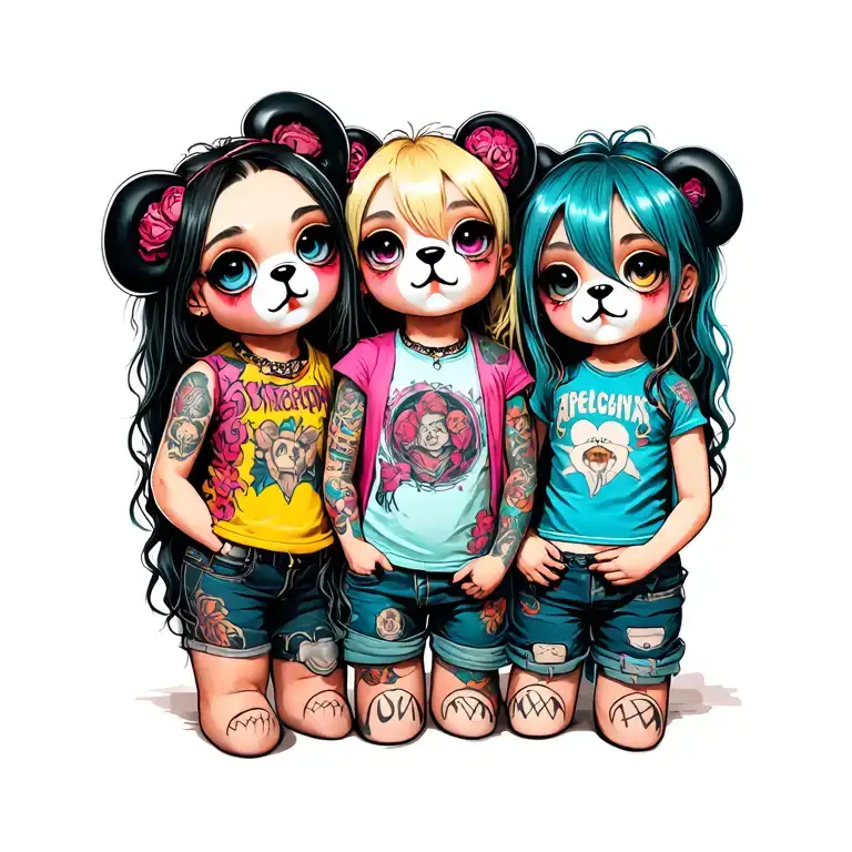 3 Teenage Punk Rock Teddy Bears 2 Girls And One Boy