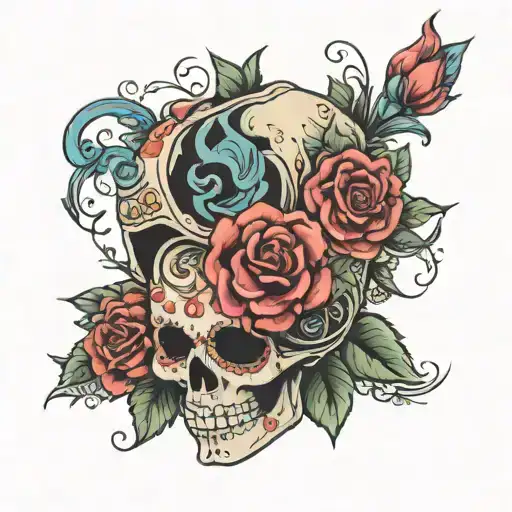 Sugar Skull And Flower Wrap