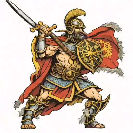 Great Belgian Gallic Warrior With The Belgian Flag Behind