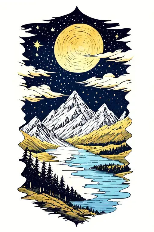 Starry Night Sky Mountain Scene