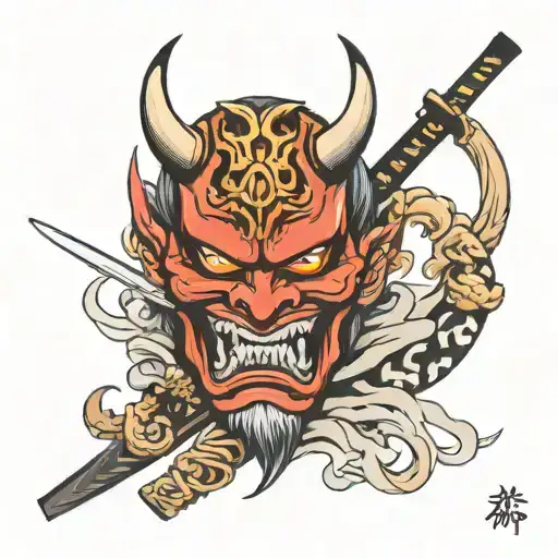 Oni Mask With Katana Through Middle