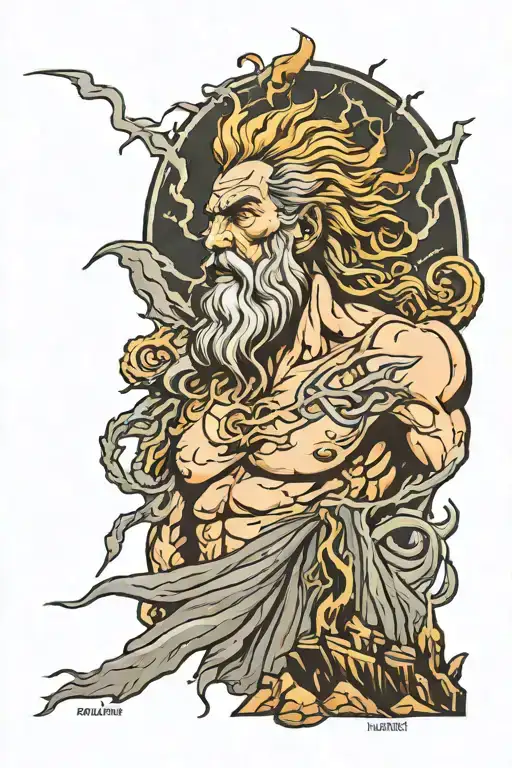 Zeus Holding Lightning And Striking A Mountain Peak