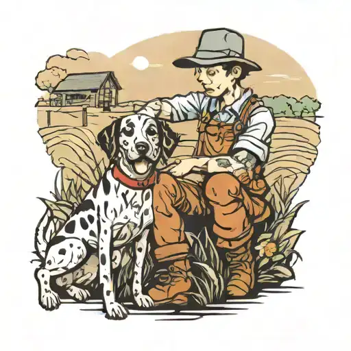 Boy And His Dog On His Farm