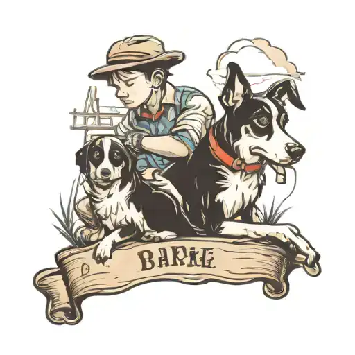 Boy And His Dog On His Farm