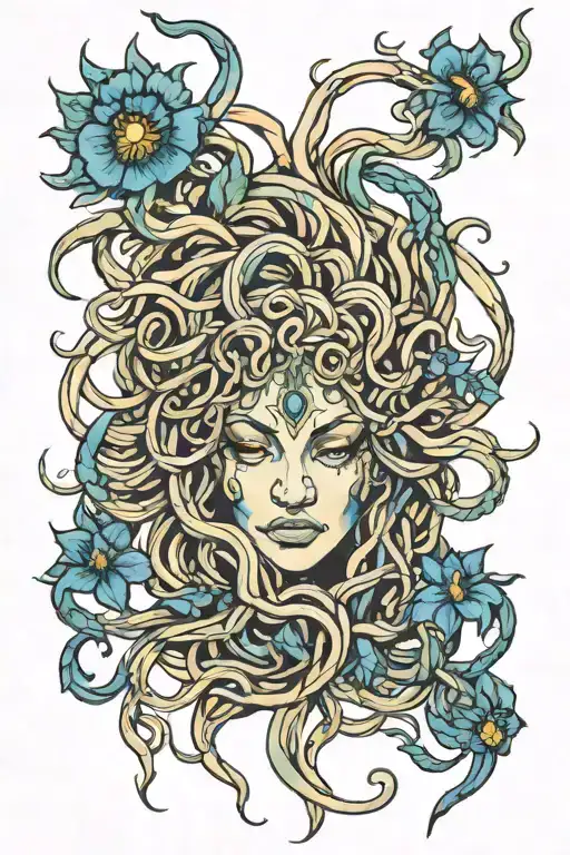 Medusa Eyes Surrounded By Dreadlocks And Blue Irises