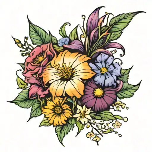 Bouquet With Morning Glory & Aster& Mary Golds And Cosmos