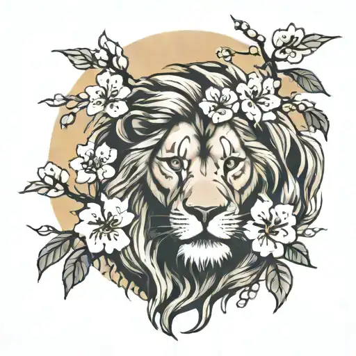 Lion And Cherry Blossom Tree