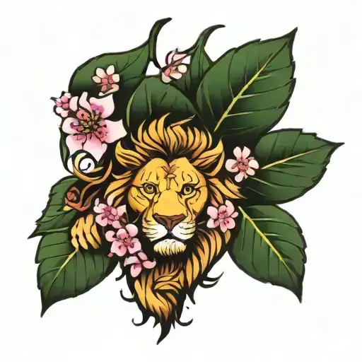 Lion And Cherry Blossom Leafs
