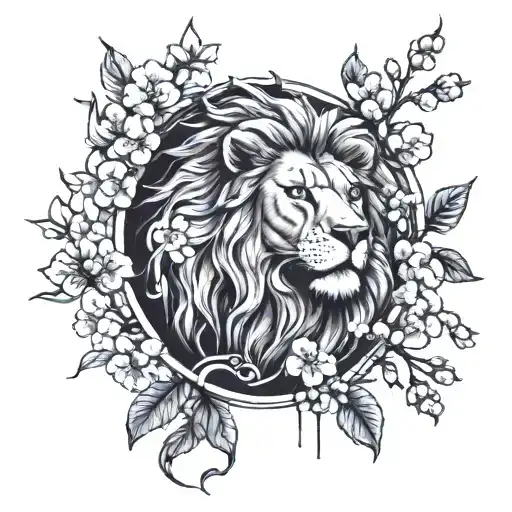 Lion And Cherry Blossom Trees