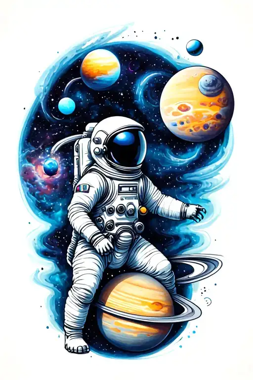 Space Objects And Planets With Astronaut And Nebulas