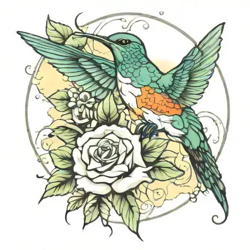 Humming Bird Roses Clouds