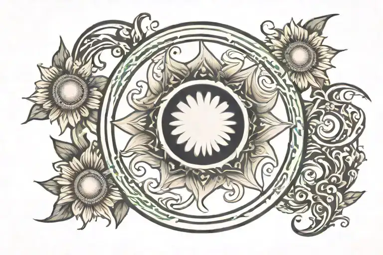 Triple Moon With Center Circle Being A Daisy Ring