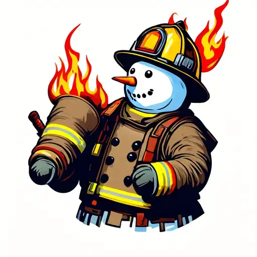 Snowman With Fire Helmet Firefighter