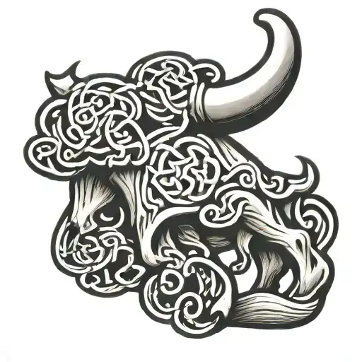 Celtic Irish Bull Tattoo On Top Of Right Foot Of A Man