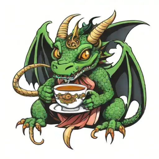 Dragon With Monocle And Holding Teacup And Book