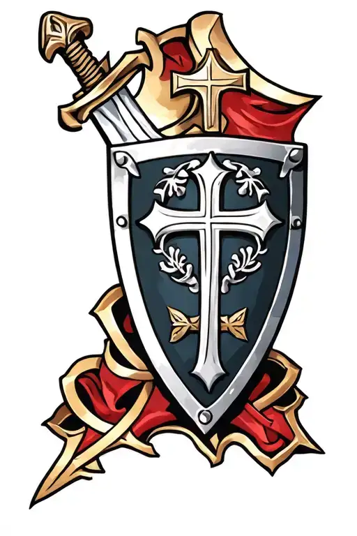 Templar Shield With Cross And Sword