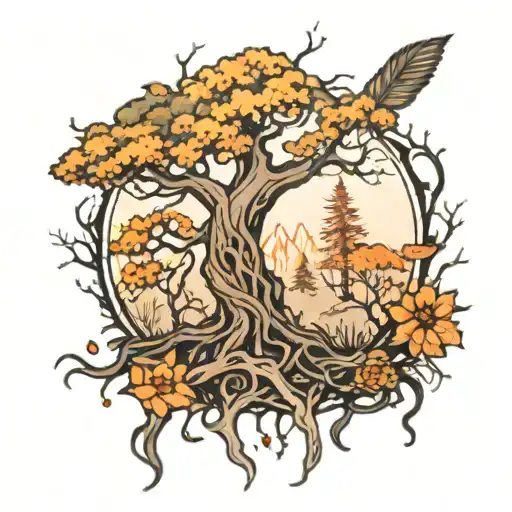 Forest Sxene With One Bigger Tree Centereed With Roots