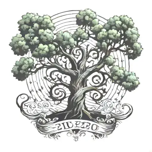 Tattoo With A Tree That Incorporates The Numbers 21 And 22