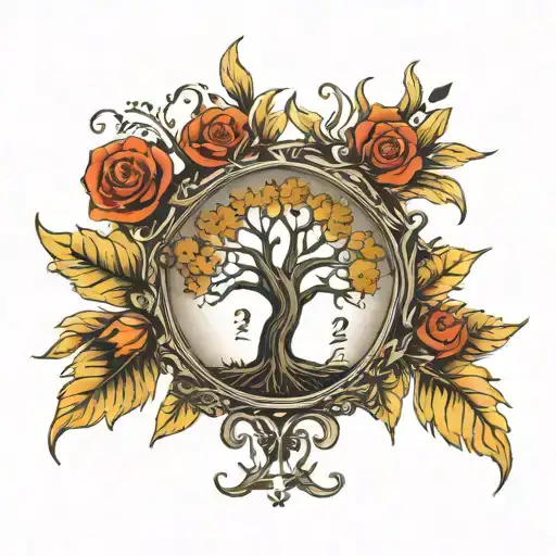 Tattoo With A Tree That Incorporates The Numbers 21 And 22