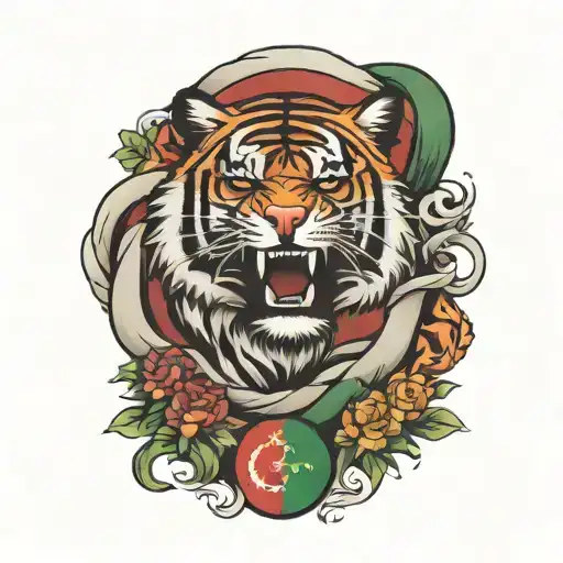 Tiger And Portuguse Flag Intertwined
