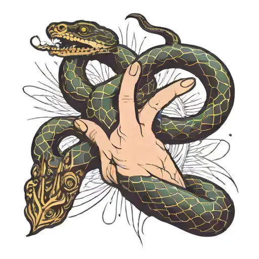 Two Hand Reaching With A Snake One One Of The Hand