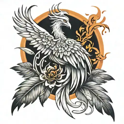 Sketch Of A Phoenix Tattoo For A Man On The Front Surface Of The Thigh