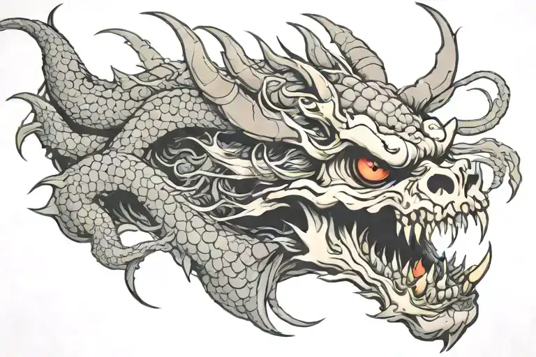 Japanese Dragon Scary Skull