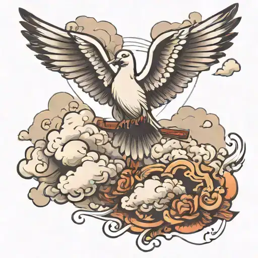 Cross With Clouds And A Dove Flying