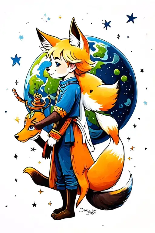 The Little Prince On His Planet With The Fox