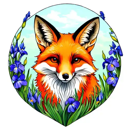 Full Fox In Iris Field